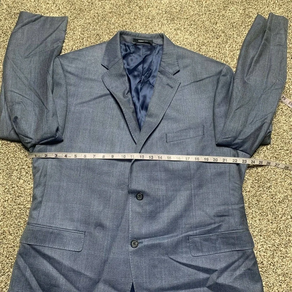 Ralph Lauren Silk Wool Blend Blazer Windowpane Mens Size 46R Blue Slim Fit EUC